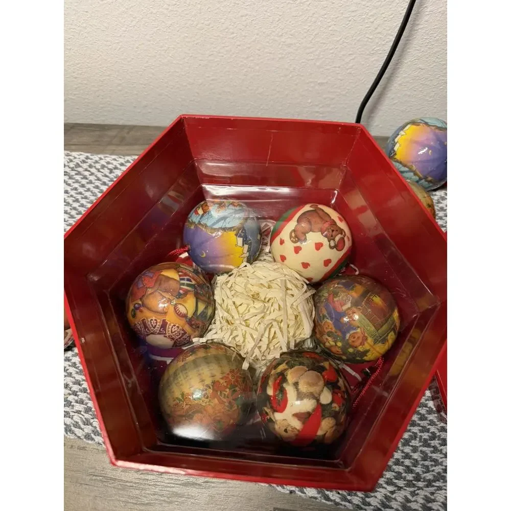 Christmas Collectibles Boxed Variety Paper Mache Ornaments JC Penney Set of 12